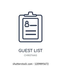 Guest list icon. Guest list linear symbol design from Christmas collection. Simple outline element vector illustration on white background.