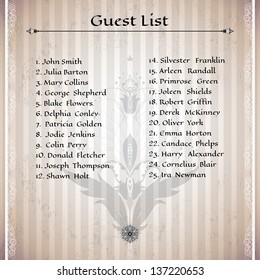 A guest list. Vector illustration of oriental design elements. Made old paper with stripes. Can be used as a blank for all of your text.