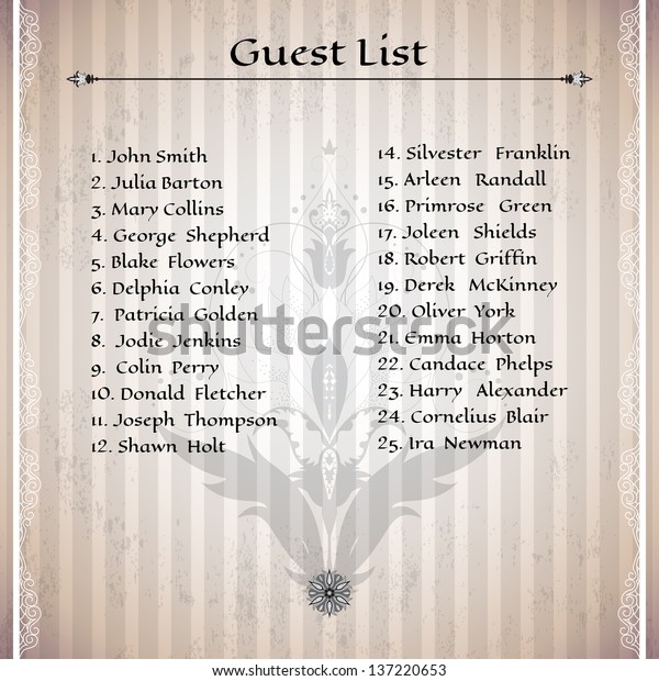 A guest list. Vector illustration of oriental\
design elements. Made old paper with stripes. Can be used as a\
blank for all of your text.
