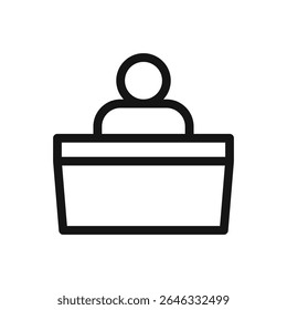 Guest reception desk line icon, office reception table vector symbol with editable stroke