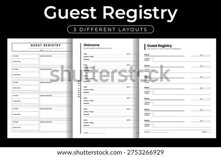 Guest Registry Book Printable Vector Illustration Guest Sign In Sheet Logbook for Wedding Event Vacation Rental Airbnb Boutique Hotel Notebook