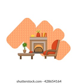 Guest Room Interior Design Flat Cartoon Stylized Vector Illustration