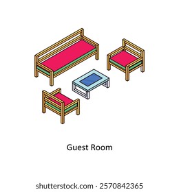 Guest Room isometric Colored illustration. EPS File stock illustration