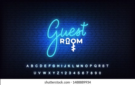 Guest Room Neon. Lettering Neon Template For Escape Room Game.