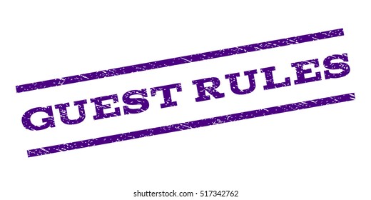 Guest Rules watermark stamp. Text caption between parallel lines with grunge design style. Rubber seal stamp with dust texture. Vector indigo blue color ink imprint on a white background.