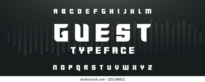 GUEST Sports minimal tech font letter set. Luxury vector typeface for company. Modern gaming fonts logo design.