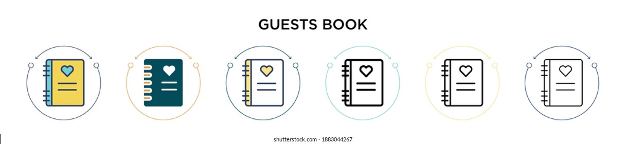 Guests book icon in filled, thin line, outline and stroke style. Vector illustration of two colored and black guests book vector icons designs can be used for mobile, ui, web