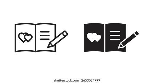 Símbolo de ícone de livro de convidados definido em preto. ícones de linha e simples
