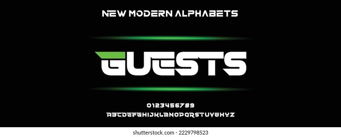 GUESTS Modern Bold Font. Regular Italic Number Typography urban style alphabet fonts for fashion, sport, technology, digital, movie, logo design, vector illustration
