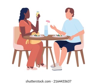 Guests sitting at table in restaurant semi flat color vector characters. Editable figure. Full body people on white. Luxury cafe simple cartoon style illustration for web graphic design and animation