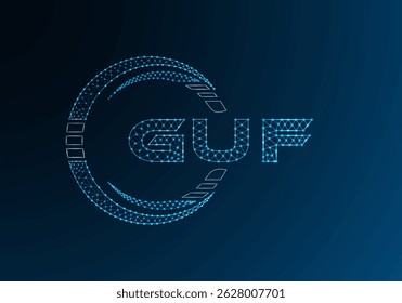 GUF low poly letter logo vector design. GUF lower poly logo design. Low poly logo.