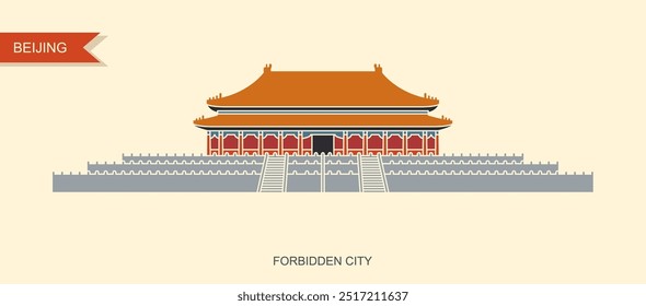 Palacio Imperial de Gugong. La Ciudad Prohibida en Pekín, China, Ilustración vectorial