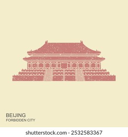 Palacio Imperial de Gugong. La Ciudad Prohibida en Pekín, China, Ilustración vectorial