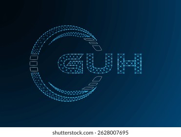 Projeto vetorial de logotipo de letra poli baixo GUH. Projeto do logotipo poli inferior GUH. Logotipo poli baixo.