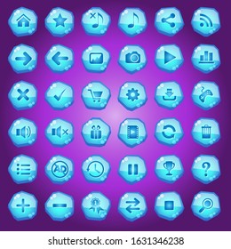 GUI buttons icons set for game interfaces color blue light.