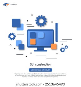 GUI construction, software development flat design style vector concept illustration