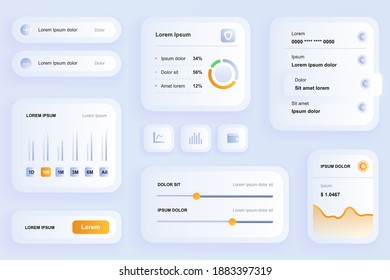 GUI elements for finance mobile app. Financial management and business analytics user interface generator. Unique ui ux design kit vector illustration. Manage, navigation and infographic components.