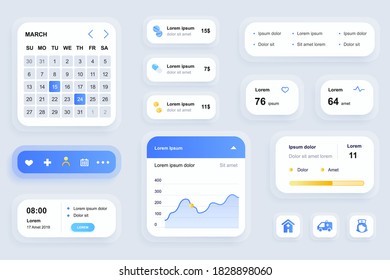 GUI elements for medicine mobile app. Online medical services in clinic, pharmacy store user interface generator. Unique ui ux design kit vector illustration. Calendar, navigation and chart components