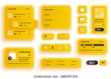 GUI elements for shopping mobile app. Shopping platform, product rating, review and pricing user interface generator. Unique ui ux design kit vector illustration. Navigation and search form components