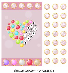 Gui game gems by number and and buttons set.