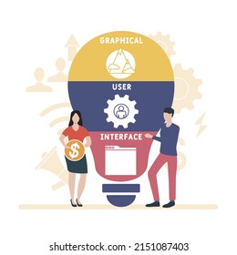 GUI - Graphical User Interface acronym. business concept background. vector illustration concept with keywords and icons. lettering illustration with icons for web banner, flyer, landing pag