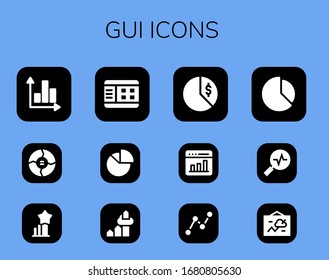 gui icon set. 12 filled gui icons.  Simple modern icons such as: Graph, Stats, Chart