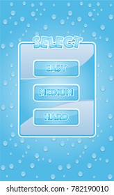 Gui popup menu select game and button blue set. 2d asset for user interface GUI in mobile application or casual video game. Vector for web or game design. Decorative GUI elements, Cartoon colorful.