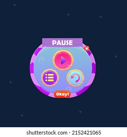GUI Round Pop Up Window Pause In Sea Style In Blue And Purple Colors Cute Cartoon Vector Design