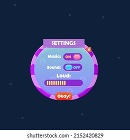 GUI Round Pop Up Window Settings In Sea Style In Blue And Purple Colors Cute Cartoon Vector Design