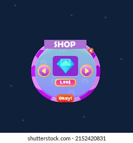 GUI Round Pop Up Window Shop Diamond Price In Sea Style In Blue And Purple Colors Cute Cartoon Vector Design