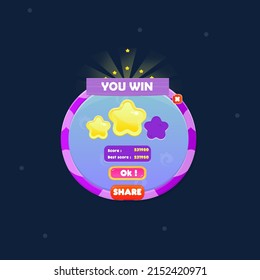 GUI Round Pop Up Window You Win In Sea Style In Blue And Purple Colors Cute Cartoon Vector Design