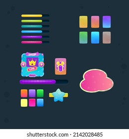 GUI Set Different Bars , Buttons , Icons Cartoon Cute Colorful Juicy Vector Design