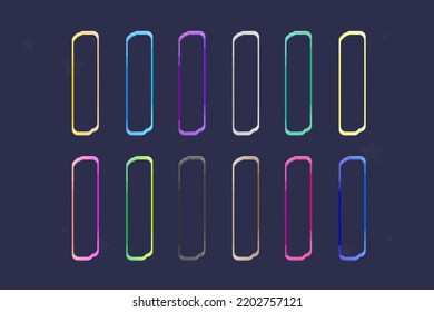 GUI Set Of Game Frames Vertical Bars In Different Colors In  Cosmic Fantasy Futuristic Cute Cartoon Style For Web Sites Or Mobile App , Your Business . Vector Design