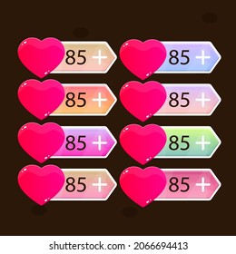 GUI Set Heart Life  Bar Buttons  In Colorful Cute Cartoon Style Vector Design