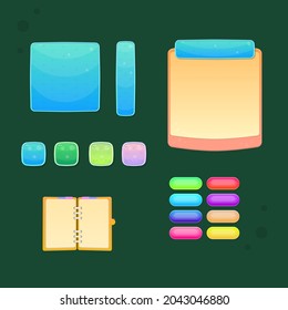 GUI Set Pop Up Windows  Beige And Blue Sky Sea Notebook  Buttons In Different Color Cute Cartoon Colorful Vector Design