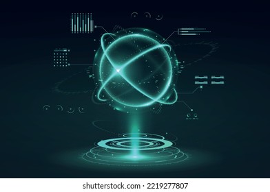 GUI and UI virtual reality. Modern technologies and digital world, cyberspace. Sci fi style, futuristic poster or banner for website. Space interface concept. Cartoon flat vector illustration