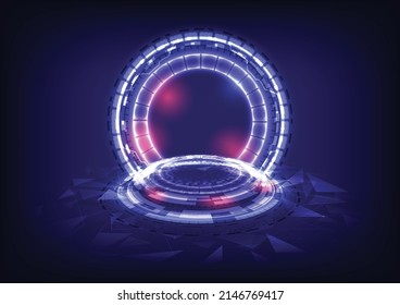 GUI und UI virtuelle Realität. Portal und Hologramm Wissenschaft futuristisch. Sci-fi digitale High-Tech in glühendem HUD-Projektor. Magisches Tor in der Fantasie des Spiels. Circle Teleport Podium. Vektorgrafik-Illustrator