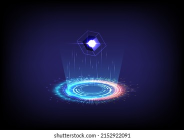 GUI und UI virtuelle Realität. Portal und Hologramm Wissenschaft futuristisch. Sci-fi digitale High-Tech in glühendem HUD-Projektor. Magisches Tor in der Fantasie des Spiels. Circle Teleport Podium. Produktdarstellung und -darstellung