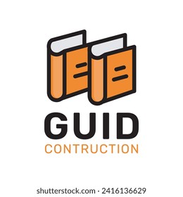 Guid construction logo design. combination of book icon and building icon, stamp line style logo, construction building logo