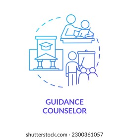 Guidance counselor blue gradient concept icon. Assistance for students. Career in advocacy abstract idea thin line illustration. Isolated outline drawing. Myriad Pro-Bold font used