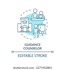 Guidance counselor turquoise concept icon. Help for students. Career in advocacy abstract idea thin line illustration. Isolated outline drawing. Editable stroke. Arial, Myriad Pro-Bold fonts used