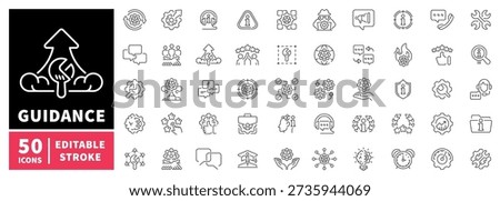 Guidance editable line icons set. linear style with direction and advice symbols