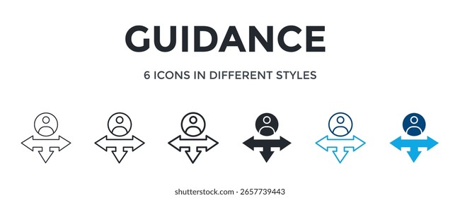 Icono De Guía En Diferente Estilo De Ilustración vectorial. Diseñado En Línea Delgada, Línea Regular, Línea Negrita, Glifo, Color De Contorno Y Estilo De Color De Glifo Se Puede Utilizar Para El Web