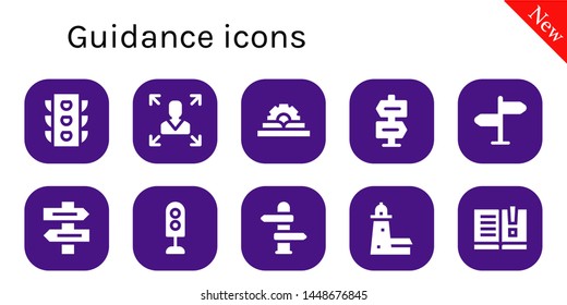 guidance icon set. 10 filled guidance icons.  Simple modern icons about  - Traffic light, Decision making, Manual, Direction, Signpost, Direction sign, Split point