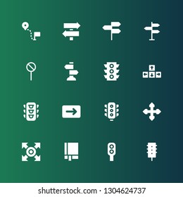 guidance icon set. Collection of 16 filled guidance icons included Traffic light, Manual, Direction, Sign Post, Street sign, Directional sign, Directions