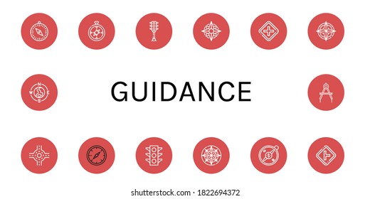 guidance icon set. Collection of Compass, Traffic light, Intersection, Junction icons