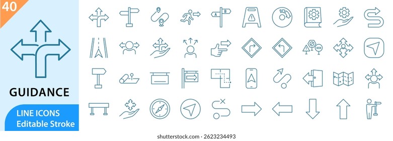 Guidance line icon set. line icons related to guides. Editable stroke. Vector illustration