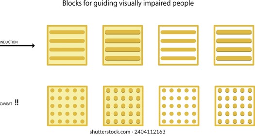 Guidance and warning braille blocks for visually impaired people, vector illustration