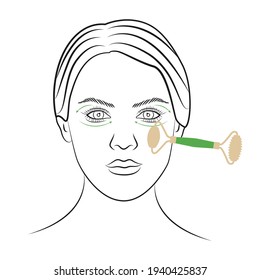 Guide to anti-aging massage. Direction schemes. roller gouache. Infographic vector illustration. Training poster
