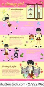 A guide to be a clumsy girl infographic template layout design with sample text, create by vector